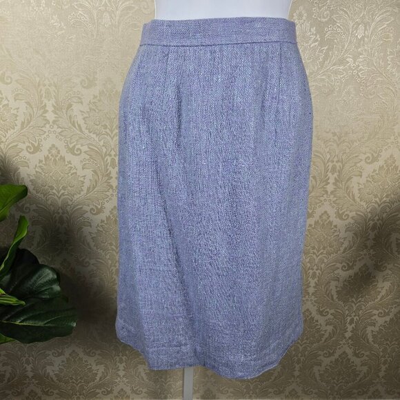 Carlisle Size 8 Blue Pencil Skirt Silk/Linen Blend Hidden Back Zip Walking Slit - Picture 1 of 10